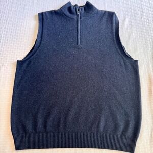 Glen Lyon Mens 100% Cashmere Quarter Zip Sweater‎ Vest Navy Blue Lg Hole Repair